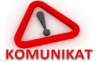 Czerwony trojkat z wykrzyknikiem. Napis komunikat