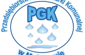 W okregu litery PGK oraz krople wody. Na okregu napis Przedsiebiorstwo Gospodarki Komunalnej w Malanowie