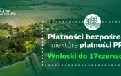 Widok y lotu ptaka na ki i pola. W ramce napis platnosci bezposrednie oraz niektore platnosci PROW. Wnioski do 17 czerwca br.