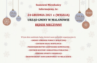 Grafika z informacja o zamknieciu urzedu w dniu 24 grudnia