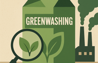 Karton, lupa i napis Greenwashing
