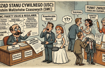 komiksowa ilustracja z napisami