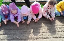 grupa dzieci wysiewa nasiona