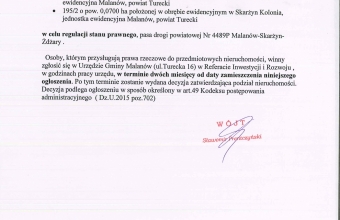 Informacja o podziale nieruchomosci