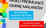 Plakat Konkurs na haslo promujace gmine Malanow